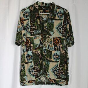 Zudio Men's Short Sleeve Button Down Resortwear Abstract Pattern Lightweight Top